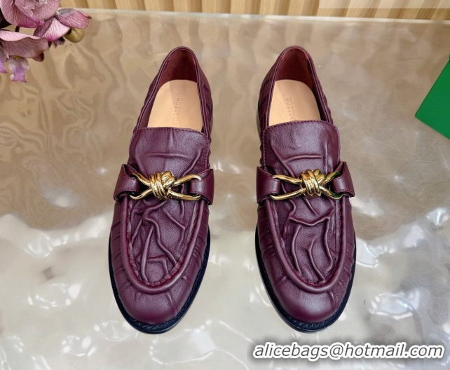 Best Grade Bottega Veneta Astaire Loafers with Gold-Tone Knot Buckle in Crinkled Leather 843945 Burgundy 2026