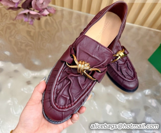 Best Grade Bottega Veneta Astaire Loafers with Gold-Tone Knot Buckle in Crinkled Leather 843945 Burgundy 2026