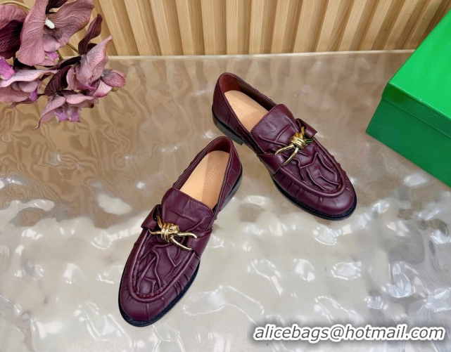 Best Grade Bottega Veneta Astaire Loafers with Gold-Tone Knot Buckle in Crinkled Leather 843945 Burgundy 2026