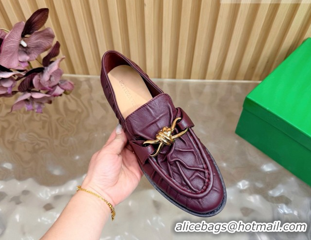 Best Grade Bottega Veneta Astaire Loafers with Gold-Tone Knot Buckle in Crinkled Leather 843945 Burgundy 2026
