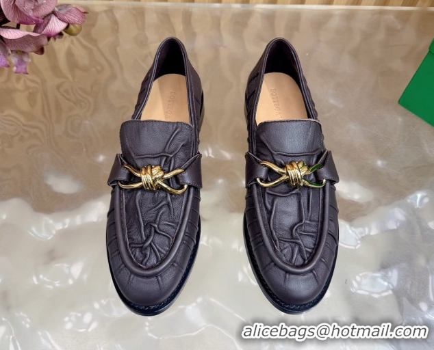 Low Price Bottega Veneta Astaire Loafers with Gold-Tone Knot Buckle in Crinkled Leather 843945 Brown 2026