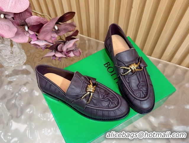 Low Price Bottega Veneta Astaire Loafers with Gold-Tone Knot Buckle in Crinkled Leather 843945 Brown 2026