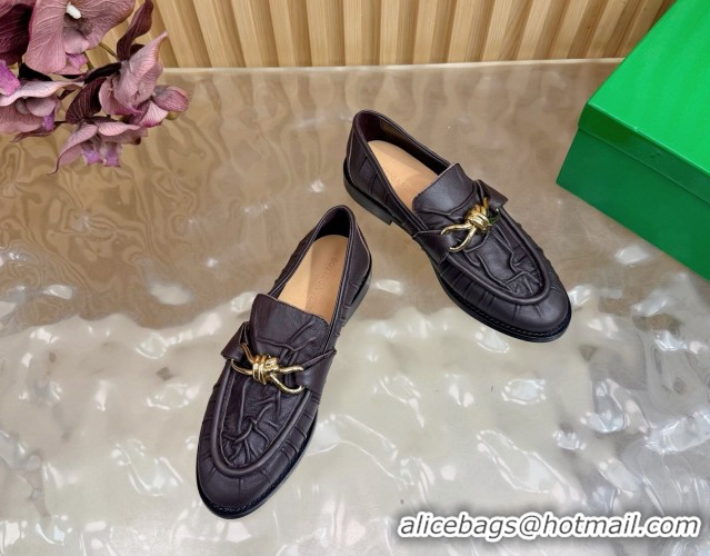 Low Price Bottega Veneta Astaire Loafers with Gold-Tone Knot Buckle in Crinkled Leather 843945 Brown 2026