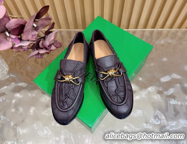 Low Price Bottega Veneta Astaire Loafers with Gold-Tone Knot Buckle in Crinkled Leather 843945 Brown 2026