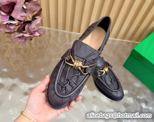 Low Price Bottega Veneta Astaire Loafers with Gold-Tone Knot Buckle in Crinkled Leather 843945 Brown 2026
