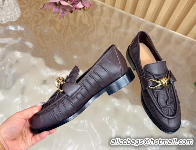 Low Price Bottega Veneta Astaire Loafers with Gold-Tone Knot Buckle in Crinkled Leather 843945 Brown 2026