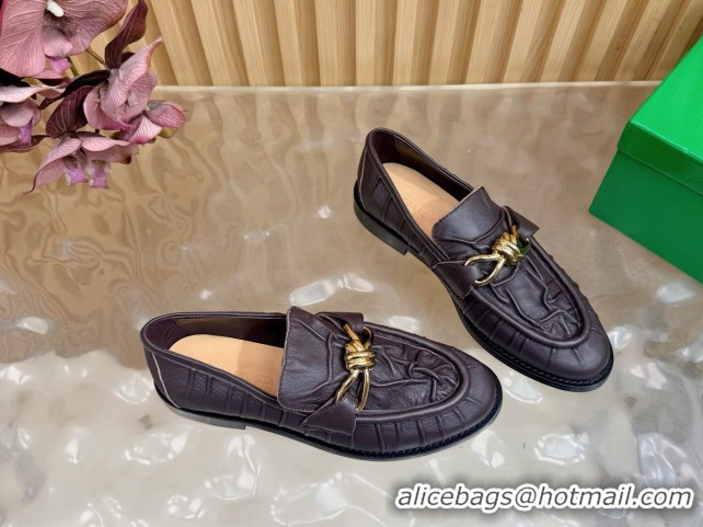 Low Price Bottega Veneta Astaire Loafers with Gold-Tone Knot Buckle in Crinkled Leather 843945 Brown 2026