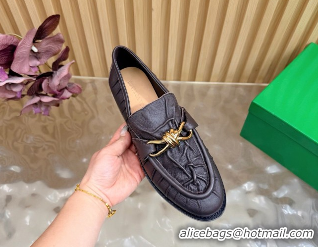 Low Price Bottega Veneta Astaire Loafers with Gold-Tone Knot Buckle in Crinkled Leather 843945 Brown 2026