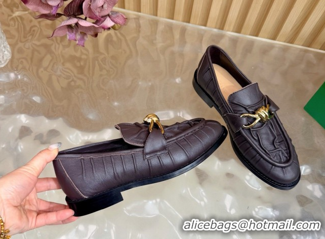 Low Price Bottega Veneta Astaire Loafers with Gold-Tone Knot Buckle in Crinkled Leather 843945 Brown 2026
