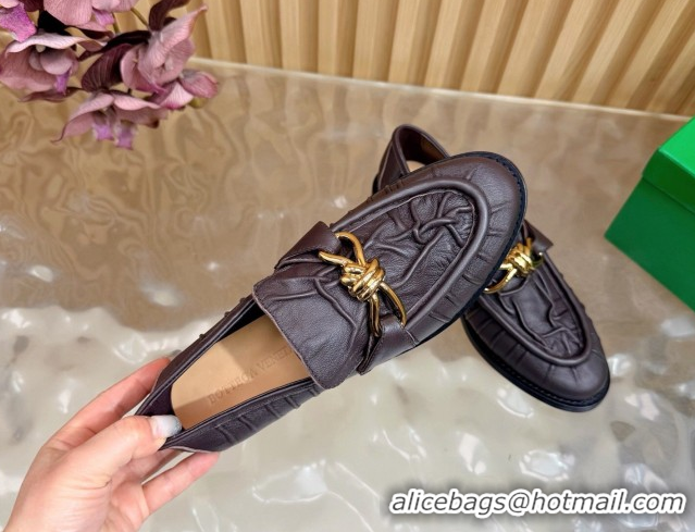 Low Price Bottega Veneta Astaire Loafers with Gold-Tone Knot Buckle in Crinkled Leather 843945 Brown 2026