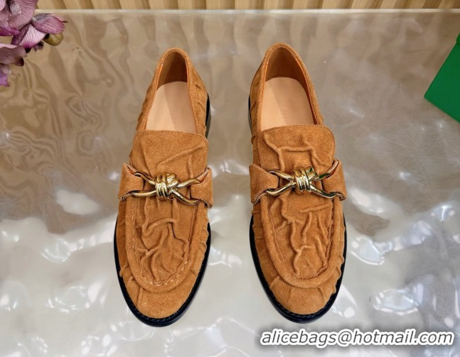 Luxury Cheap Bottega Veneta Astaire Loafers with Gold-Tone Knot Buckle in Suede 843945 Light Brown 2026