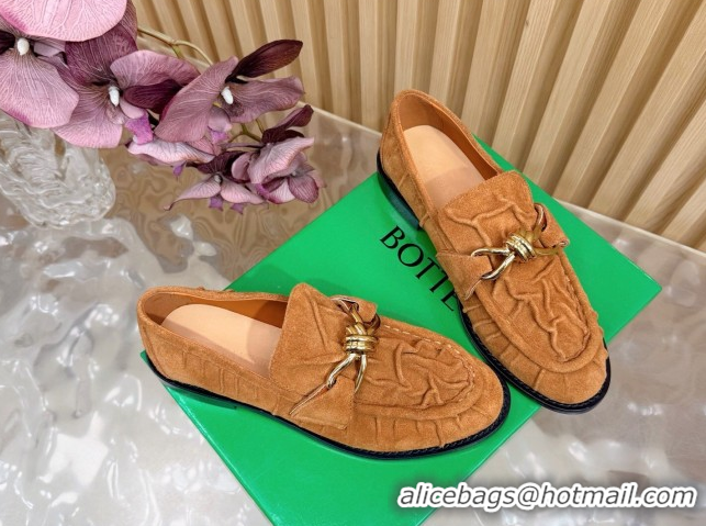 Luxury Cheap Bottega Veneta Astaire Loafers with Gold-Tone Knot Buckle in Suede 843945 Light Brown 2026