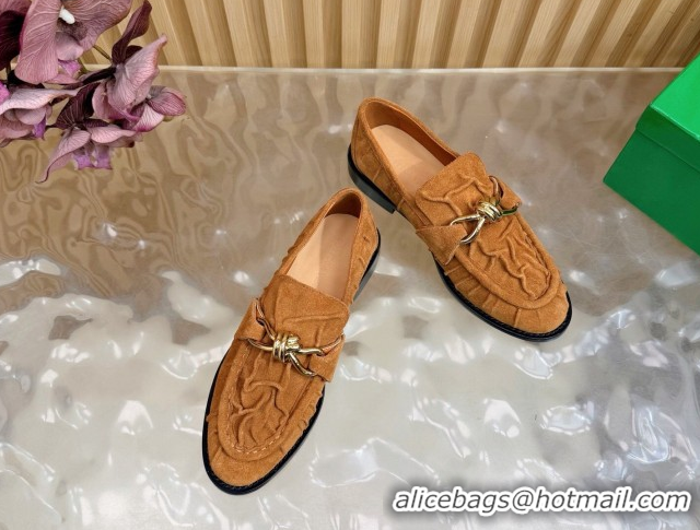 Luxury Cheap Bottega Veneta Astaire Loafers with Gold-Tone Knot Buckle in Suede 843945 Light Brown 2026