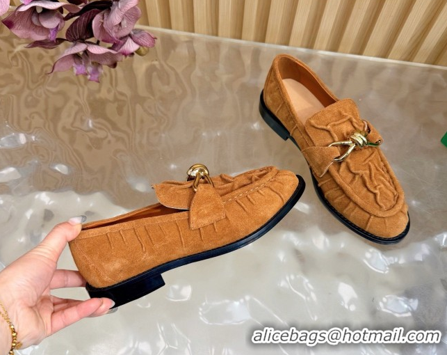 Luxury Cheap Bottega Veneta Astaire Loafers with Gold-Tone Knot Buckle in Suede 843945 Light Brown 2026