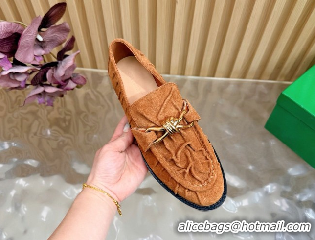 Luxury Cheap Bottega Veneta Astaire Loafers with Gold-Tone Knot Buckle in Suede 843945 Light Brown 2026