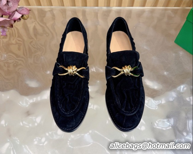 Popular Style Bottega Veneta Astaire Loafers with Gold-Tone Knot Buckle in Suede 843945 Black 2026