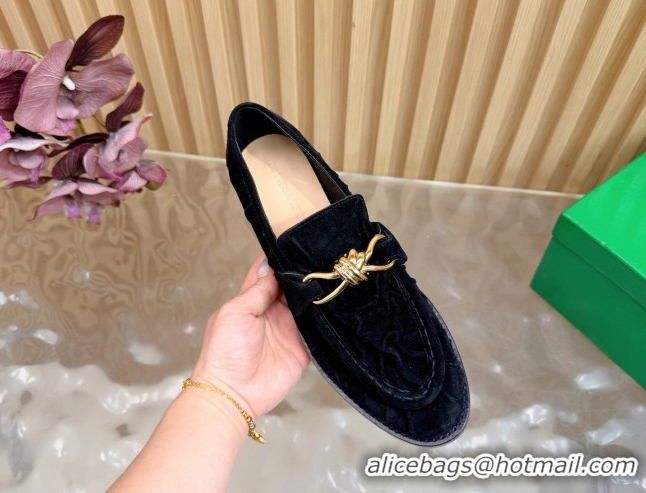 Popular Style Bottega Veneta Astaire Loafers with Gold-Tone Knot Buckle in Suede 843945 Black 2026