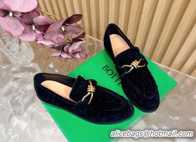 Popular Style Bottega Veneta Astaire Loafers with Gold-Tone Knot Buckle in Suede 843945 Black 2026