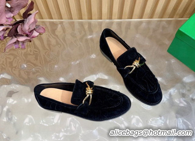 Popular Style Bottega Veneta Astaire Loafers with Gold-Tone Knot Buckle in Suede 843945 Black 2026