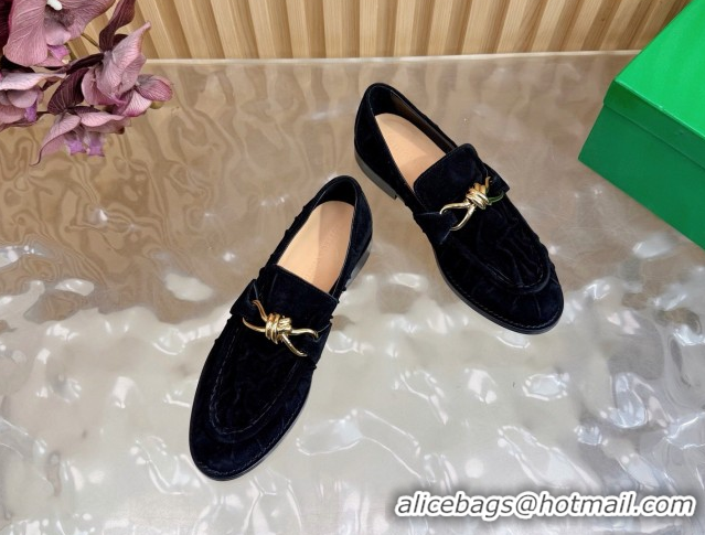 Popular Style Bottega Veneta Astaire Loafers with Gold-Tone Knot Buckle in Suede 843945 Black 2026