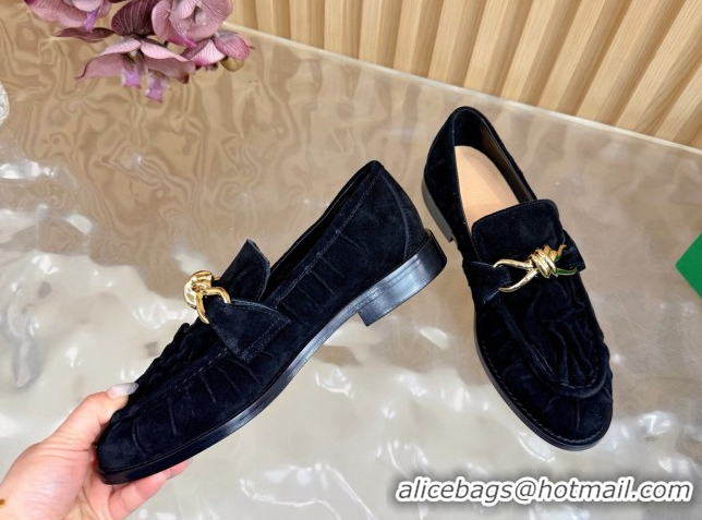 Popular Style Bottega Veneta Astaire Loafers with Gold-Tone Knot Buckle in Suede 843945 Black 2026