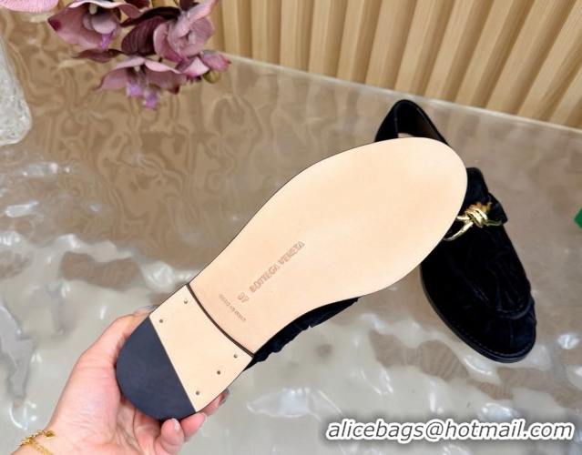 Popular Style Bottega Veneta Astaire Loafers with Gold-Tone Knot Buckle in Suede 843945 Black 2026