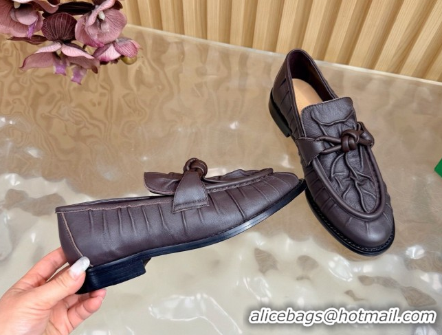 Best Product Bottega Veneta Astaire Loafers with One-Tone Knot Buckle in Crinkled Leather Fondant 843945 Fondant Brown 2