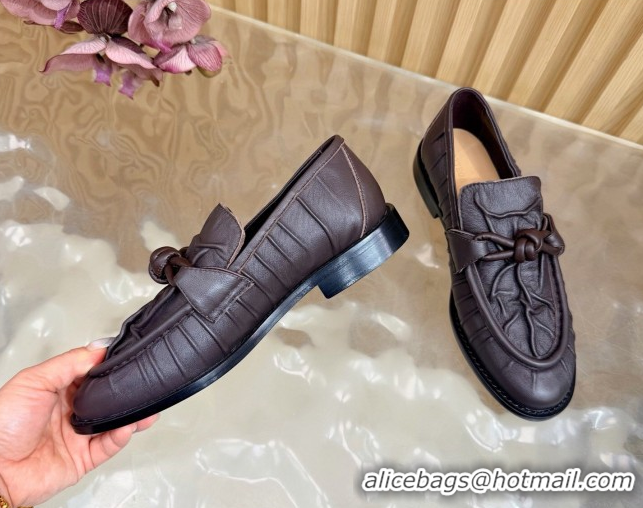 Best Product Bottega Veneta Astaire Loafers with One-Tone Knot Buckle in Crinkled Leather Fondant 843945 Fondant Brown 2
