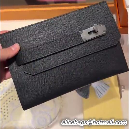 Best Price Hermes Hacademi Pouch In Epsom Leather H0869 Noir/Silver