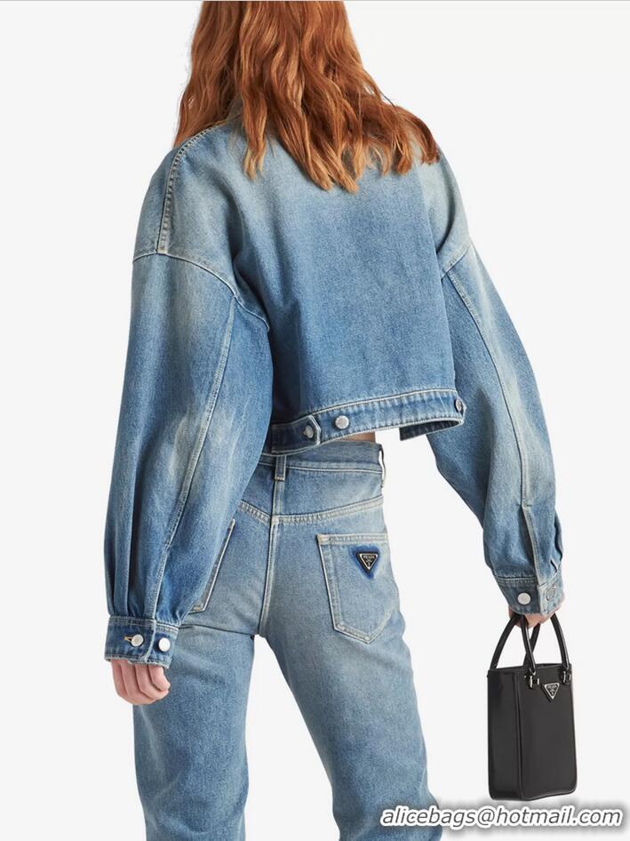 Fashion Discount Prada Cropped Organic Cotton Denim Jacket 16917 Blue