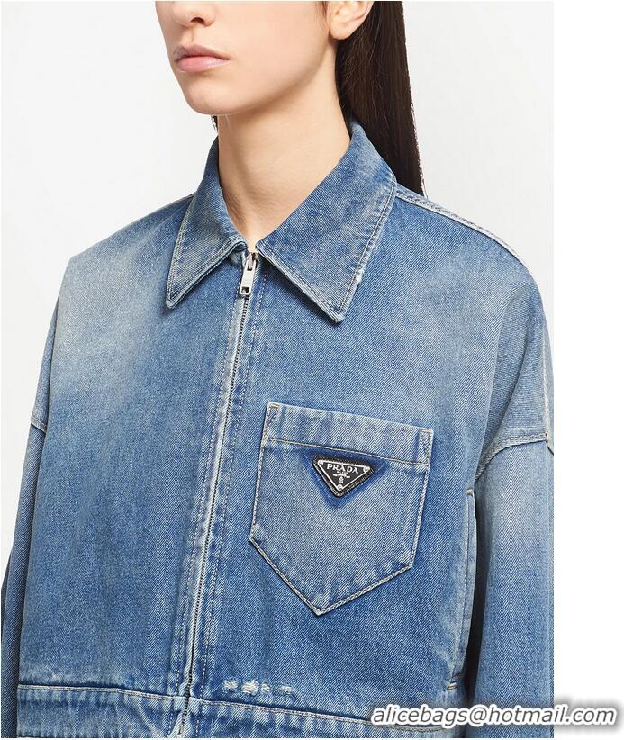 Fashion Discount Prada Cropped Organic Cotton Denim Jacket 16917 Blue