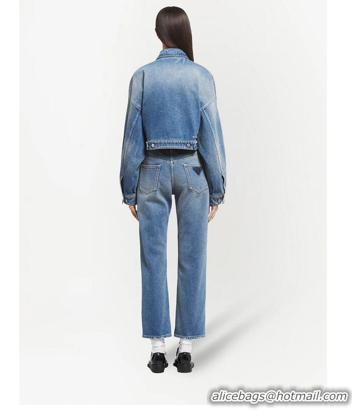 Fashion Discount Prada Cropped Organic Cotton Denim Jacket 16917 Blue