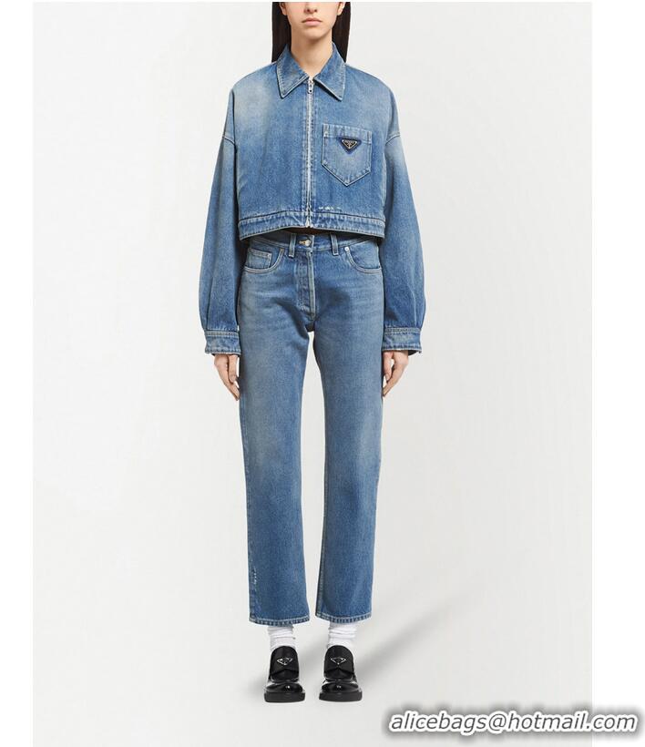 Fashion Discount Prada Cropped Organic Cotton Denim Jacket 16917 Blue
