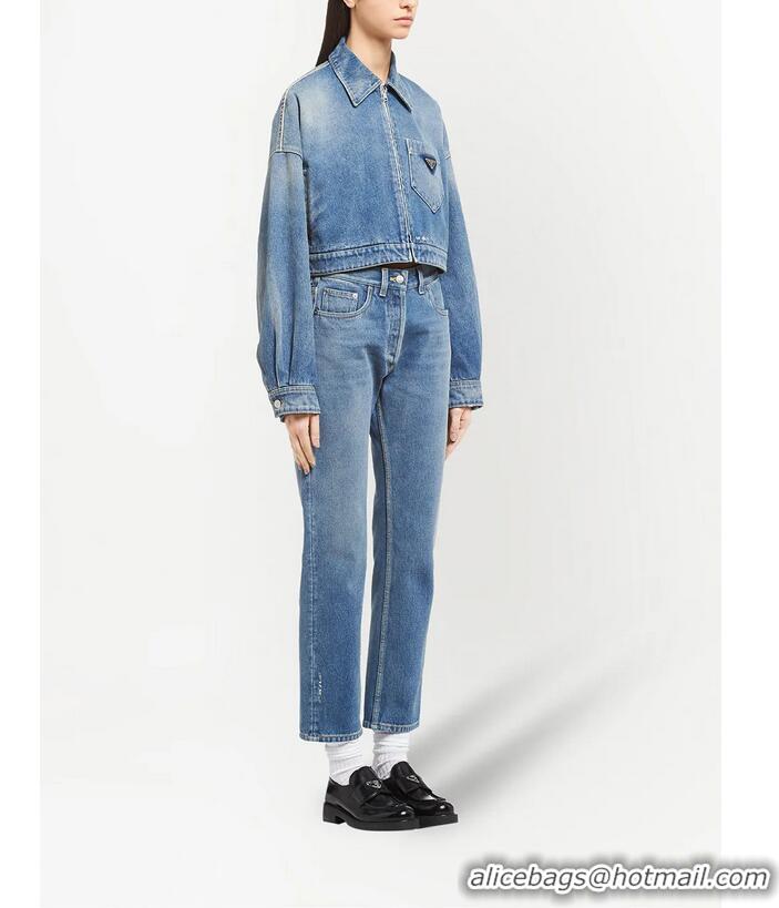 Fashion Discount Prada Cropped Organic Cotton Denim Jacket 16917 Blue