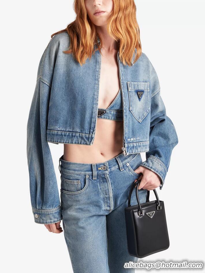 Fashion Discount Prada Cropped Organic Cotton Denim Jacket 16917 Blue