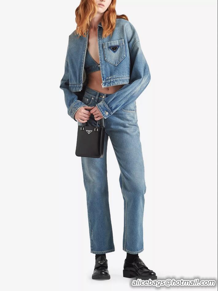 Fashion Discount Prada Cropped Organic Cotton Denim Jacket 16917 Blue