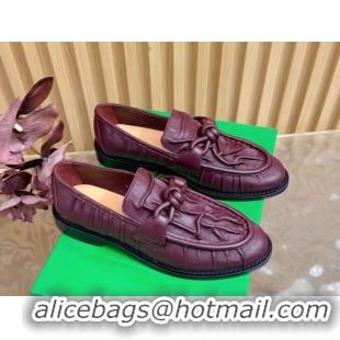 Top Grade Bottega Veneta Astaire Loafers with One-Tone Knot Buckle in Crinkled Leather 843945 Burgundy 2026
