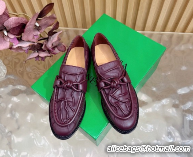 Top Grade Bottega Veneta Astaire Loafers with One-Tone Knot Buckle in Crinkled Leather 843945 Burgundy 2026