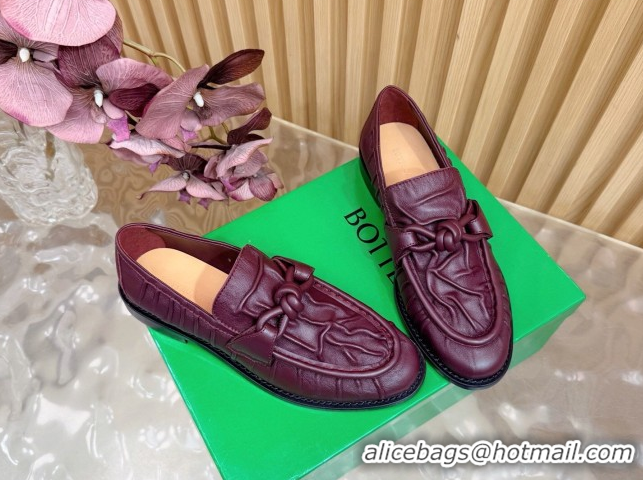 Top Grade Bottega Veneta Astaire Loafers with One-Tone Knot Buckle in Crinkled Leather 843945 Burgundy 2026