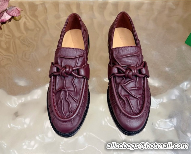 Top Grade Bottega Veneta Astaire Loafers with One-Tone Knot Buckle in Crinkled Leather 843945 Burgundy 2026