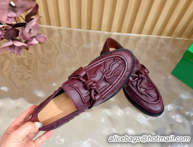 Top Grade Bottega Veneta Astaire Loafers with One-Tone Knot Buckle in Crinkled Leather 843945 Burgundy 2026
