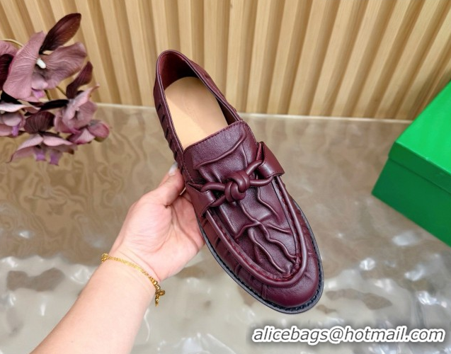 Top Grade Bottega Veneta Astaire Loafers with One-Tone Knot Buckle in Crinkled Leather 843945 Burgundy 2026