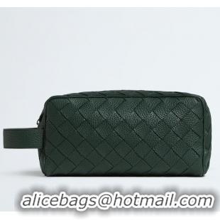​Luxury Cheap Bottega Veneta Men's Intrecciato Leather Travel Pouch 729295 Dark Green