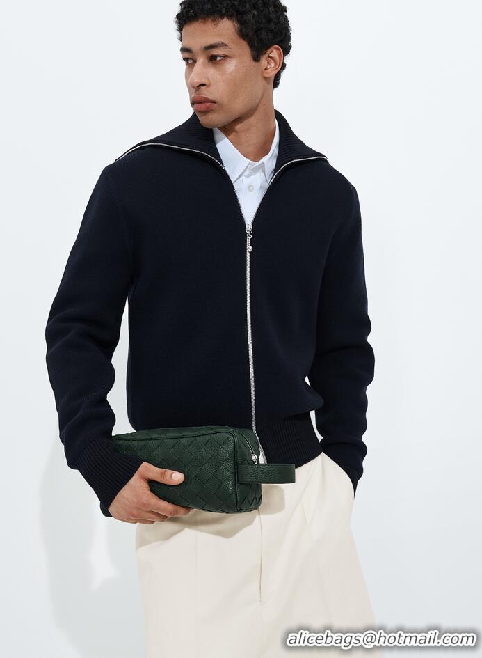 ​Luxury Cheap Bottega Veneta Men's Intrecciato Leather Travel Pouch 729295 Dark Green