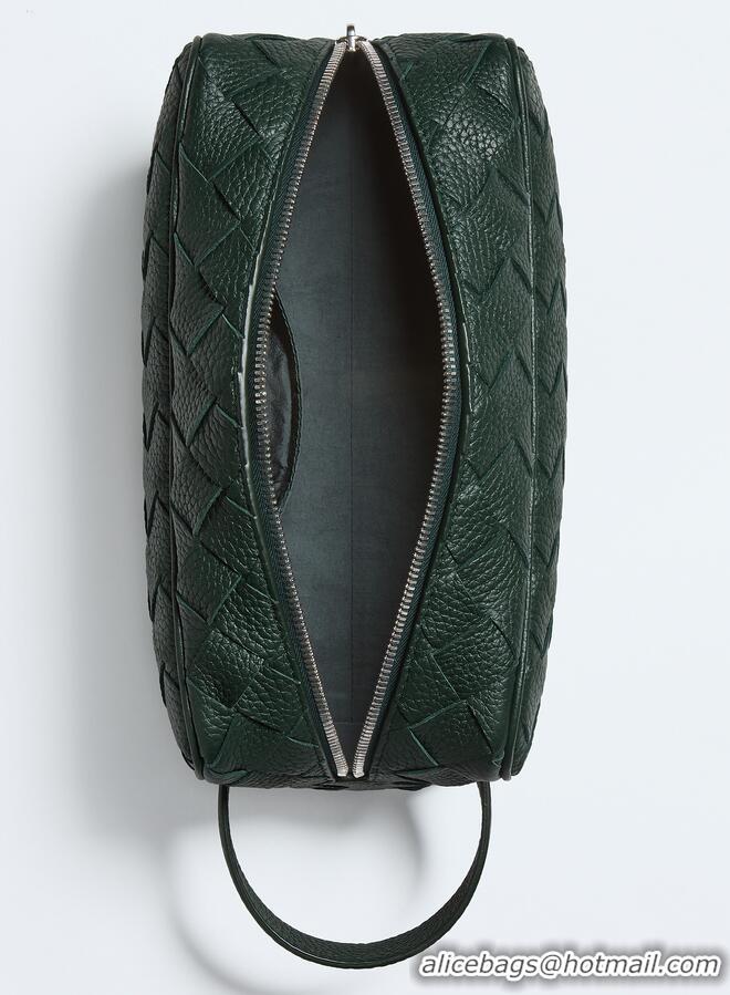 ​Luxury Cheap Bottega Veneta Men's Intrecciato Leather Travel Pouch 729295 Dark Green