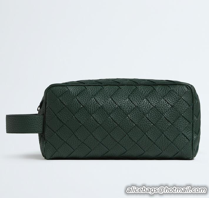 ​Luxury Cheap Bottega Veneta Men's Intrecciato Leather Travel Pouch 729295 Dark Green