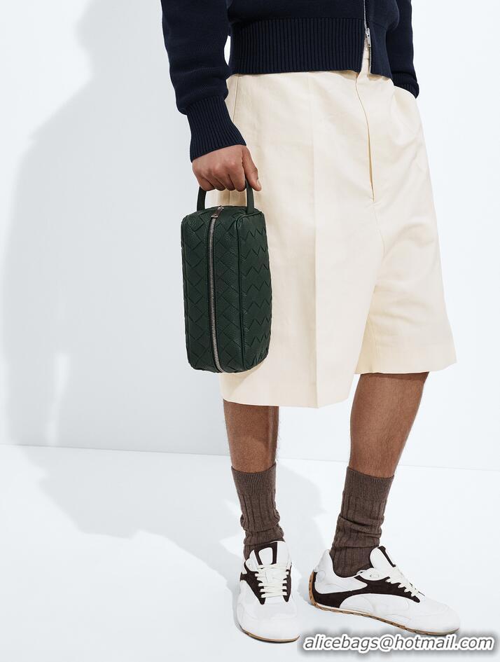 ​Luxury Cheap Bottega Veneta Men's Intrecciato Leather Travel Pouch 729295 Dark Green