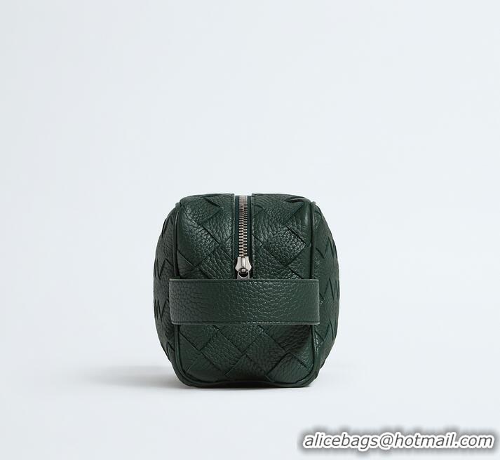 ​Luxury Cheap Bottega Veneta Men's Intrecciato Leather Travel Pouch 729295 Dark Green