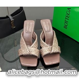 Purchase Bottega Veneta Riva Heel Slides Sandal 9.5cm in Braided Straw 861494 Brown 2026