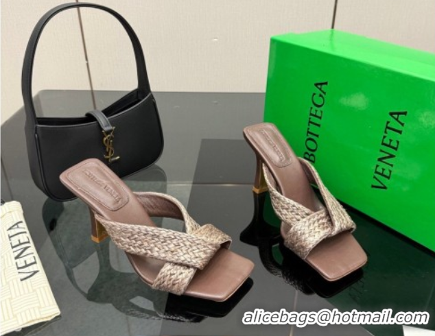 Purchase Bottega Veneta Riva Heel Slides Sandal 9.5cm in Braided Straw 861494 Brown 2026